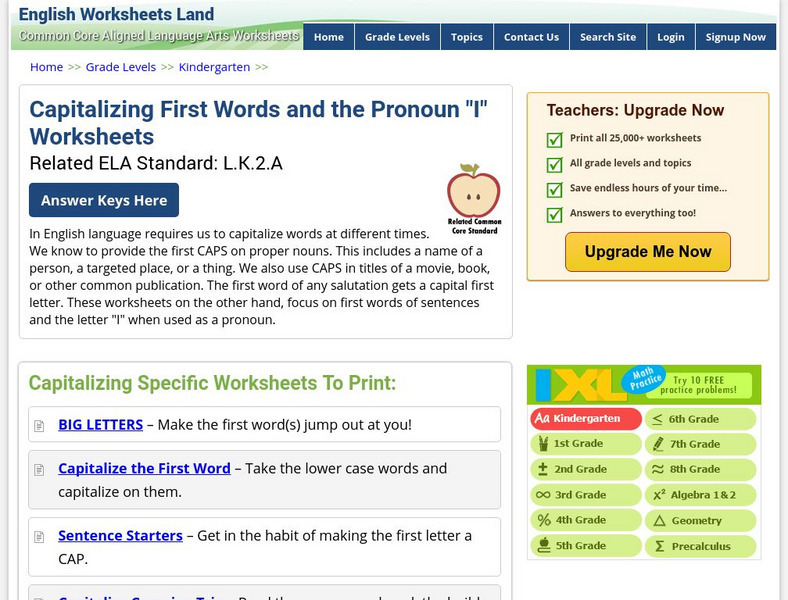 English Worksheets Land: Capitalizing First Words and the Pronoun "I" Worksheets Activity English Worksheets Land: Capitalizing First Words and the Pronoun "I" Worksheets Activity