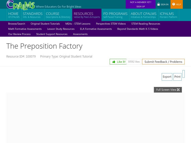 Cpalms: The Preposition Factory Unit Plan Cpalms: The Preposition Factory Unit Plan