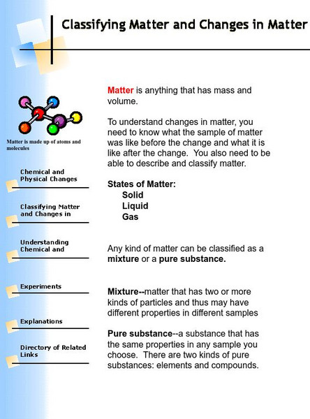 Classifying Matter and Changes in Matter Website Classifying Matter and Changes in Matter Website