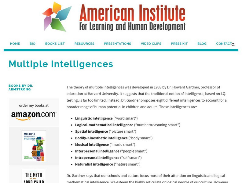 Thomas Armstrong: Multiple Intelligences Activity Thomas Armstrong: Multiple Intelligences Activity