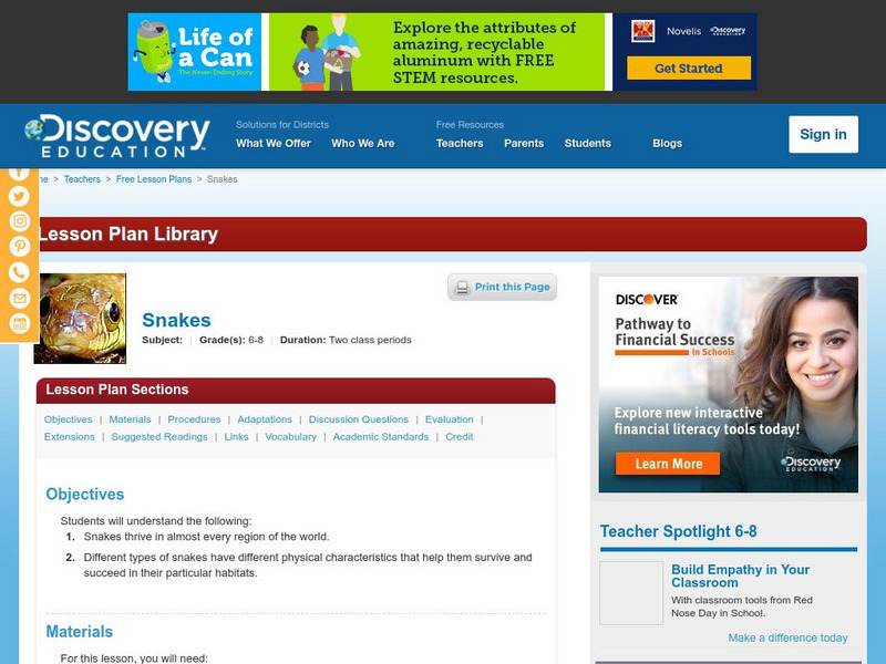 Discovery Education: Snakes Lesson Plan Discovery Education: Snakes Lesson Plan