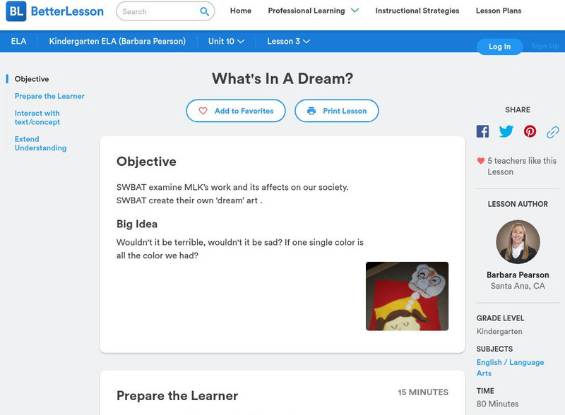 Better Lesson: What's in a Dream? Lesson Plan Better Lesson: What's in a Dream? Lesson Plan