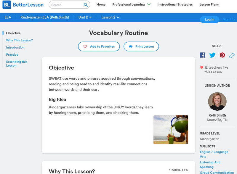 Better Lesson: Vocabulary Routine Lesson Plan Better Lesson: Vocabulary Routine Lesson Plan