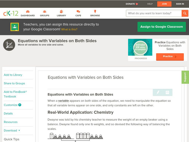 Ck 12: Algebra: Equations With Variables on Both Sides Unit Plan Ck 12: Algebra: Equations With Variables on Both Sides Unit Plan