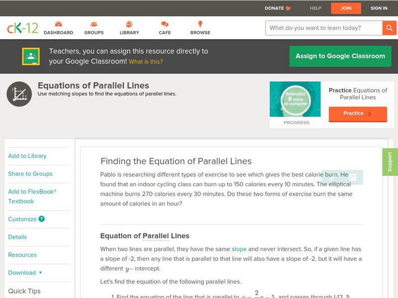 Ck 12: Algebra: Equations of Parallel Lines Unit Plan Ck 12: Algebra: Equations of Parallel Lines Unit Plan