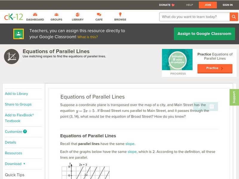 Ck 12: Algebra: Equations of Parallel Lines Unit Plan Ck 12: Algebra: Equations of Parallel Lines Unit Plan