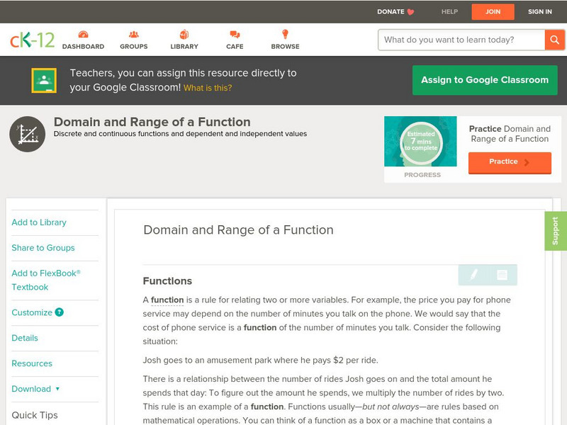 Ck 12: Algebra: Domain and Range of a Function Unit Plan Ck 12: Algebra: Domain and Range of a Function Unit Plan