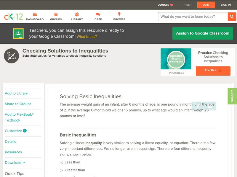 Ck 12: Algebra: Checking Solutions to Inequalities Unit Plan Ck 12: Algebra: Checking Solutions to Inequalities Unit Plan