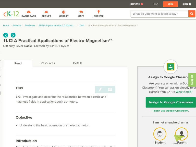 Ck 12: A Practical Application of Electro Magnetism Unit Plan Ck 12: A Practical Application of Electro Magnetism Unit Plan