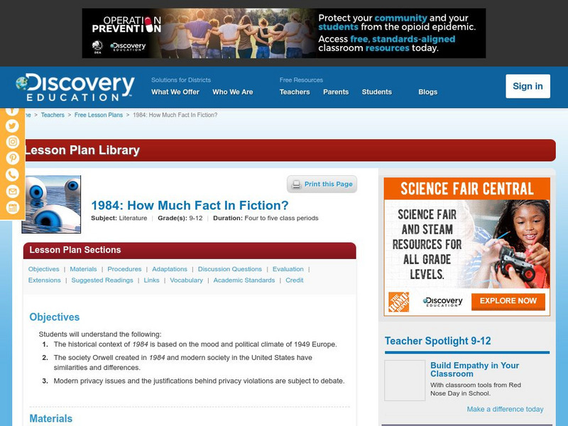 Discovery Education: How Much Fact in Fiction? 1984 by George Orwell Lesson Plan Discovery Education: How Much Fact in Fiction? 1984 by George Orwell Lesson Plan