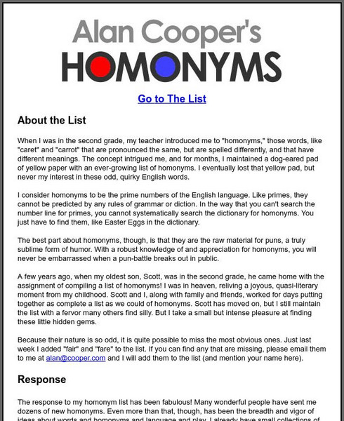 Cooper: Homonyms Handout Cooper: Homonyms Handout