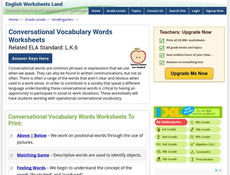 English Worksheets Land: Conversational Vocabulary Words Worksheets Activity English Worksheets Land: Conversational Vocabulary Words Worksheets Activity