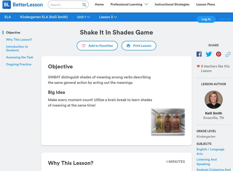 Better Lesson: Shake It in Shades Game Lesson Plan Better Lesson: Shake It in Shades Game Lesson Plan