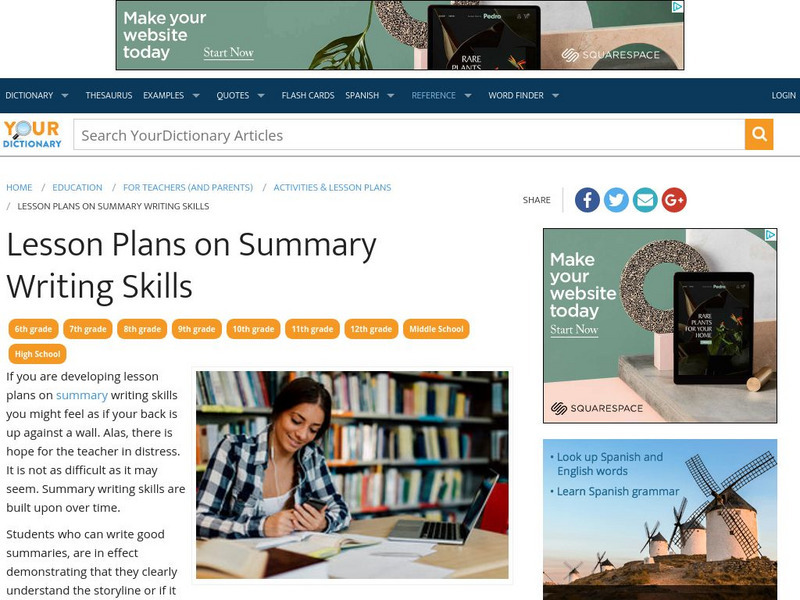 Your Dictionary: Lesson Plans on Summary Writing Skills Lesson Plan Your Dictionary: Lesson Plans on Summary Writing Skills Lesson Plan