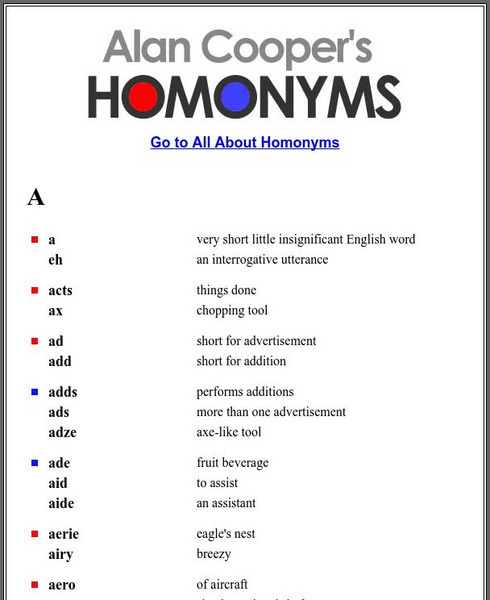 Cooper: Alan Cooper's Homonyms Handout Cooper: Alan Cooper's Homonyms Handout