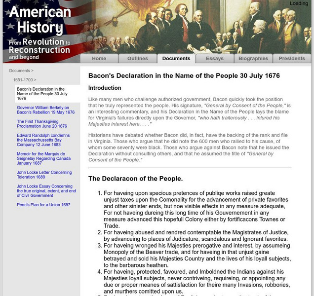 American History: Documents: Bacon's Declaration Primary American History: Documents: Bacon's Declaration Primary