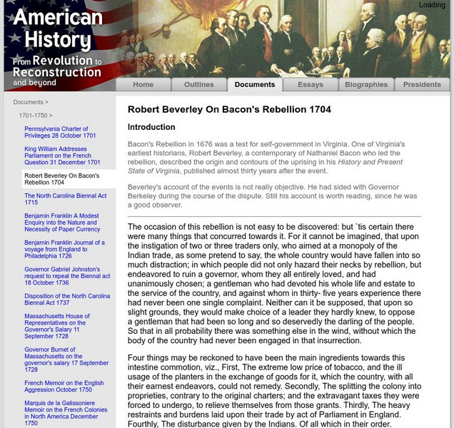American History: Documents: Bacon's Rebellion Website American History: Documents: Bacon's Rebellion Website