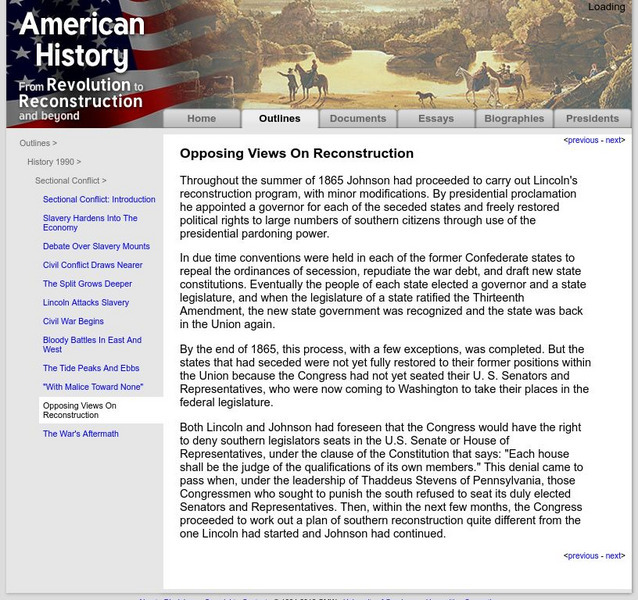 American History: Outlines: Opposing Views on Reconstruction Handout American History: Outlines: Opposing Views on Reconstruction Handout