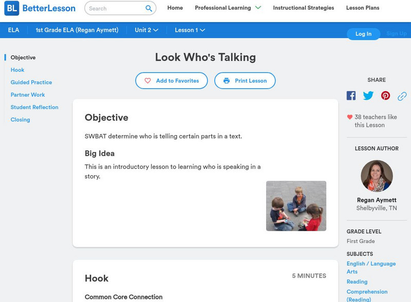 Better Lesson: Look Who's Talking Lesson Plan Better Lesson: Look Who's Talking Lesson Plan