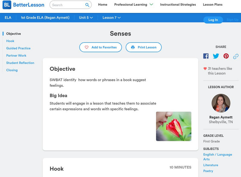 Better Lesson: Senses Lesson Plan Better Lesson: Senses Lesson Plan
