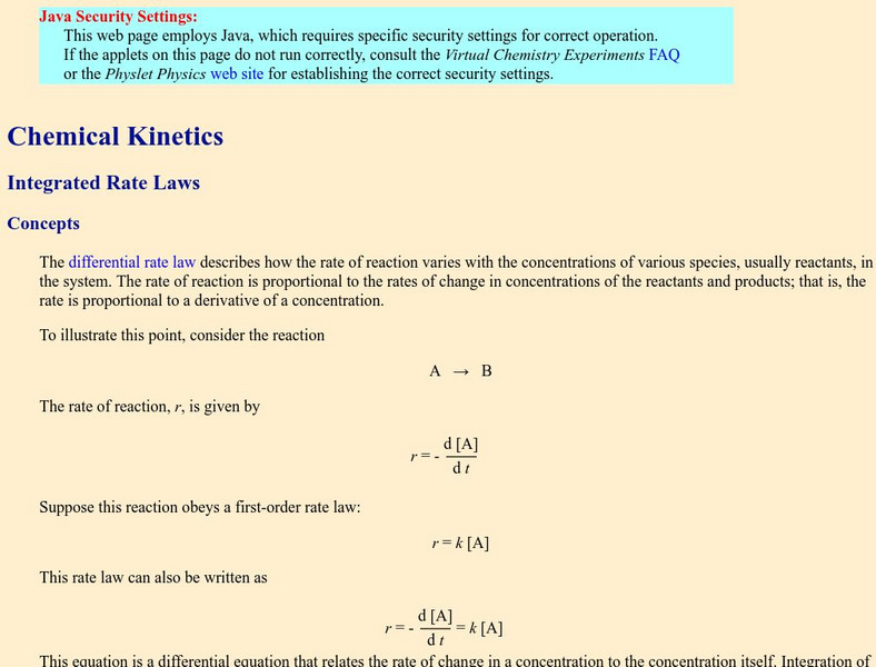 Davidson College: Chemical Kinetics: Integrated Rate Laws Interactive Davidson College: Chemical Kinetics: Integrated Rate Laws Interactive