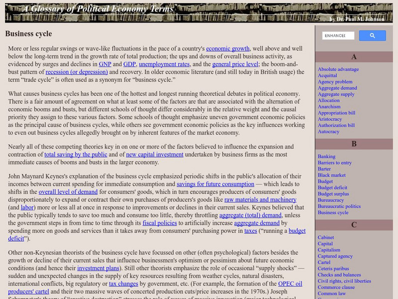 Auburn University: A Glossary of Political Economy Terms: Business Cycle Handout Auburn University: A Glossary of Political Economy Terms: Business Cycle Handout
