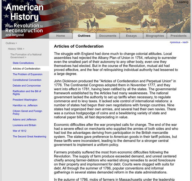 American History: Outlines: Formation of a National Government Website American History: Outlines: Formation of a National Government Website