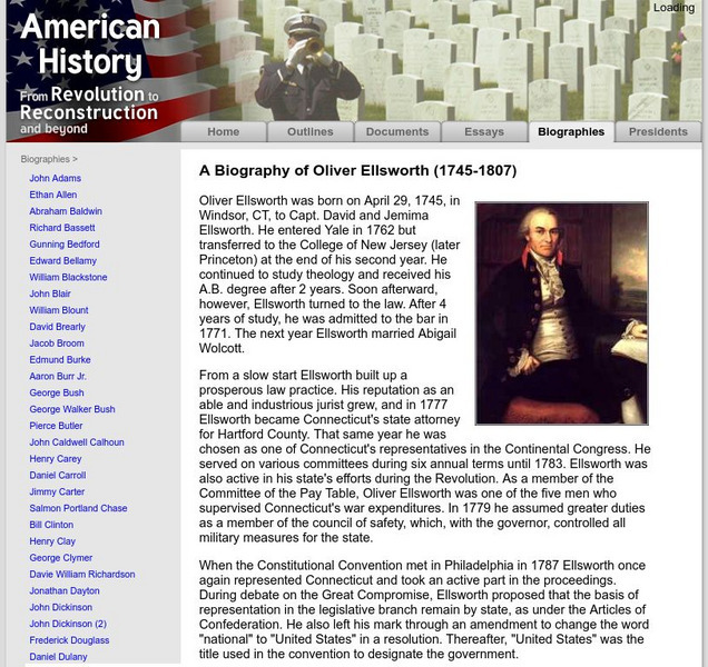 American History: Biographies: Oliver Ellsworth (1745 1807) Website American History: Biographies: Oliver Ellsworth (1745 1807) Website