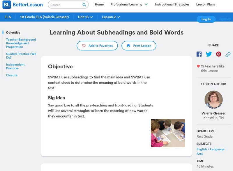 Better Lesson: Learning About Subheadings and Bold Words Lesson Plan Better Lesson: Learning About Subheadings and Bold Words Lesson Plan
