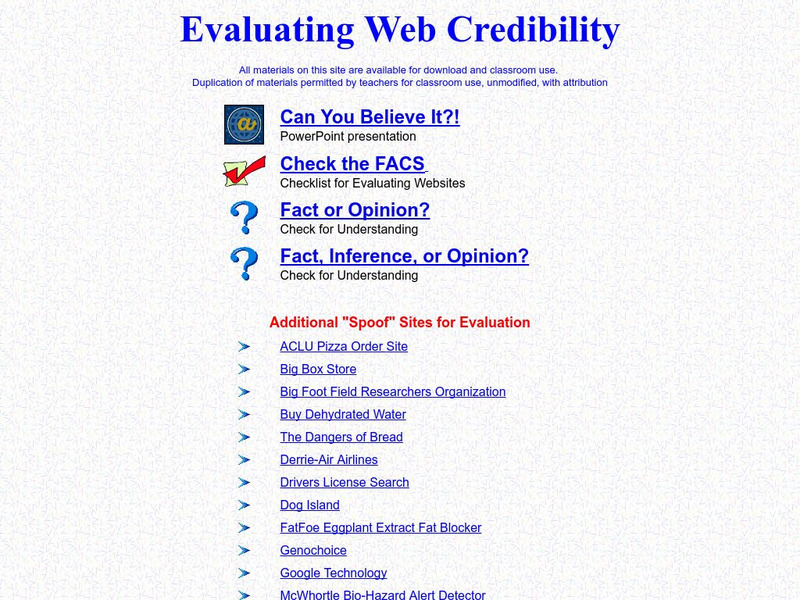 Classroom Tech: Evaluating Web Credibility Website