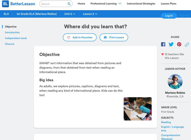 Better Lesson: Where Did You Learn That? Lesson Plan