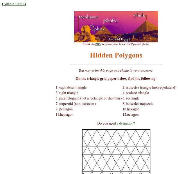 Rice University: Cynthia Lanius: Hidden Polygon Activity Activity Rice University: Cynthia Lanius: Hidden Polygon Activity Activity