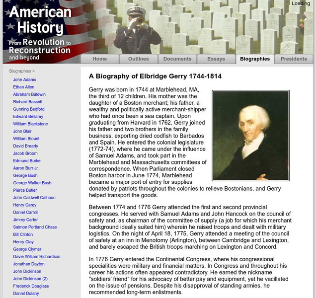 American History: Biographies: Elbridge Gerry 1744 1814 Handout American History: Biographies: Elbridge Gerry 1744 1814 Handout