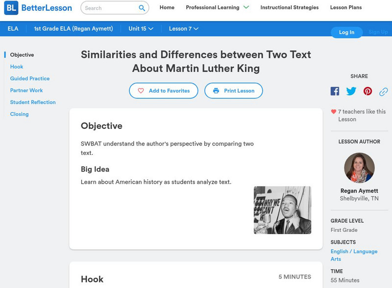Better Lesson: Similarities and Differences Between Two Text Lesson Plan