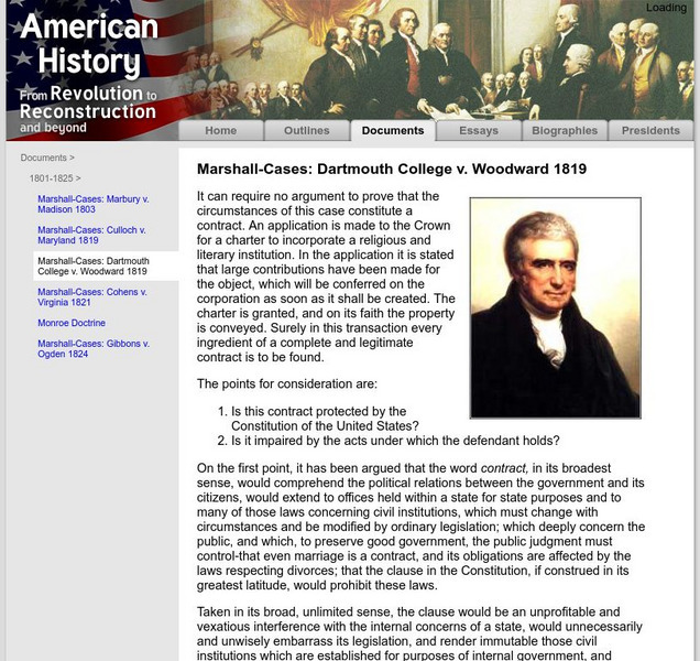American History: Documents: The Marshall Cases: Dartmouth v. Woodward Website American History: Documents: The Marshall Cases: Dartmouth v. Woodward Website