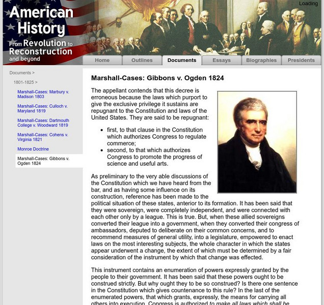 American History: Documents: The Marshall Cases: Gibbons v. Ogden Website American History: Documents: The Marshall Cases: Gibbons v. Ogden Website