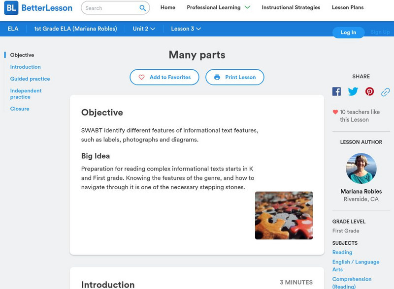 Better Lesson: Many Parts Lesson Plan Better Lesson: Many Parts Lesson Plan