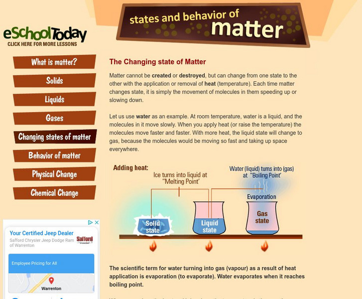 E School Today: The Changing State of Matter Handout E School Today: The Changing State of Matter Handout