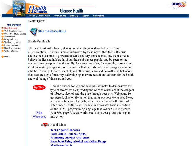 Glencoe Health and Fitness: Health Quests: Stop Substance Abuse Activity Glencoe Health and Fitness: Health Quests: Stop Substance Abuse Activity