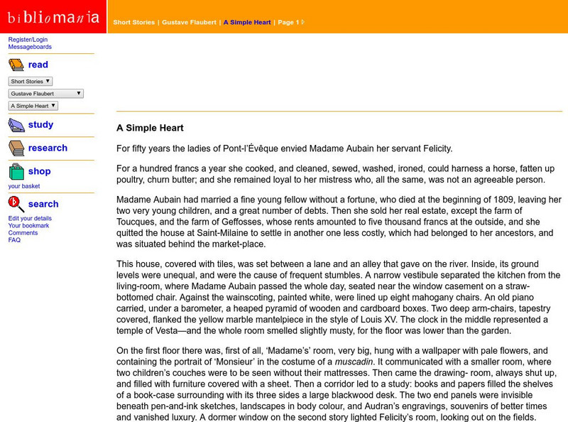 Bibliomania: Gustave Flaubert: A Simple Heart eBook Bibliomania: Gustave Flaubert: A Simple Heart eBook