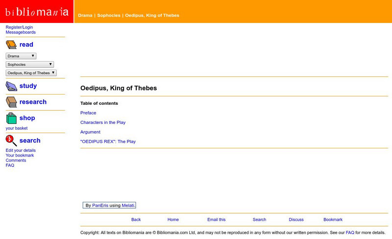 Bibliomania: Oedipus, King of Thebes eBook Bibliomania: Oedipus, King of Thebes eBook