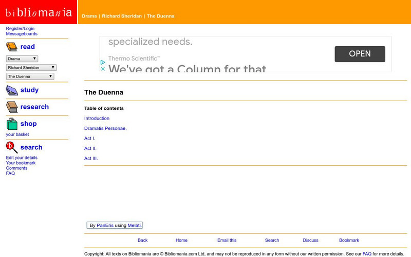 Bibliomania: The Duenna eBook Bibliomania: The Duenna eBook