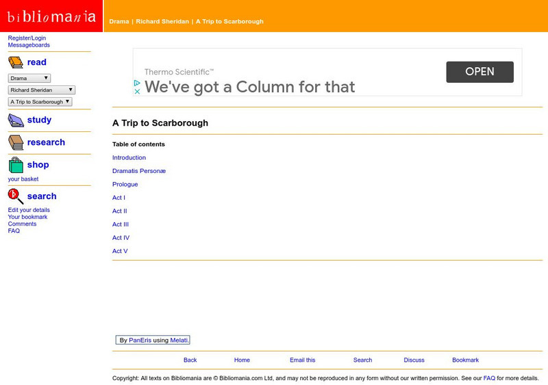 Bibliomania: Richard Sheridan a Trip to Scarborough eBook Bibliomania: Richard Sheridan a Trip to Scarborough eBook