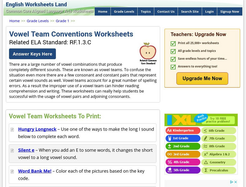English Worksheets Land: Vowel Team Conventions Worksheets Ela Rf.1.3.c Activity English Worksheets Land: Vowel Team Conventions Worksheets Ela Rf.1.3.c Activity