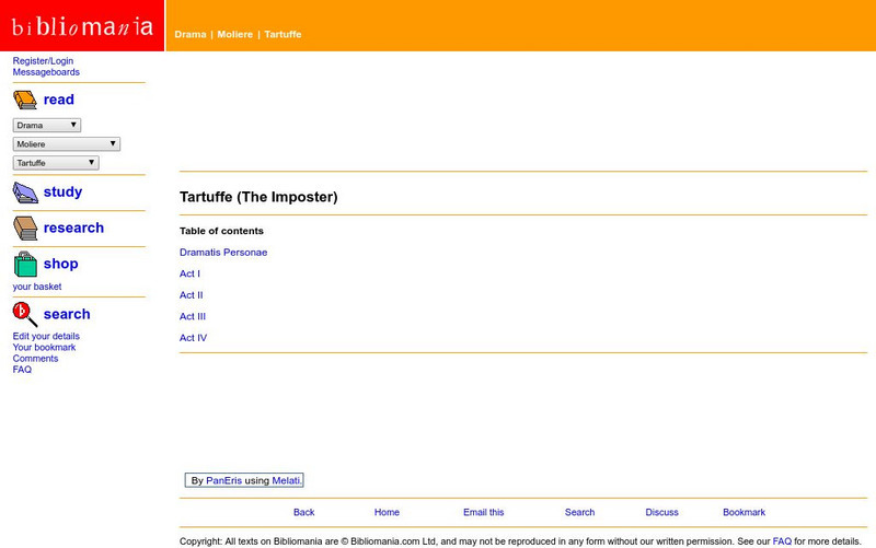 Bibliomania: Moliere Tartuffe (The Imposter) eBook Bibliomania: Moliere Tartuffe (The Imposter) eBook