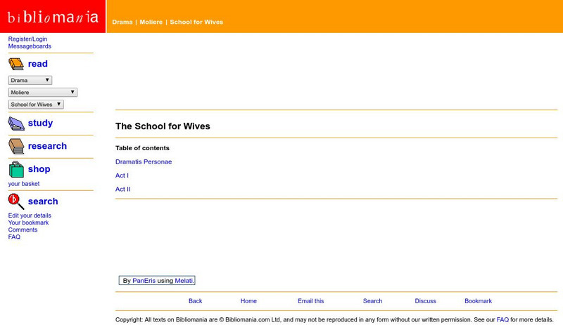 Bibliomania: Moliere the School for Wives eBook Bibliomania: Moliere the School for Wives eBook