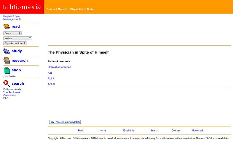 Bibliomania: Moliere the Physician in Spite of Himself eBook Bibliomania: Moliere the Physician in Spite of Himself eBook