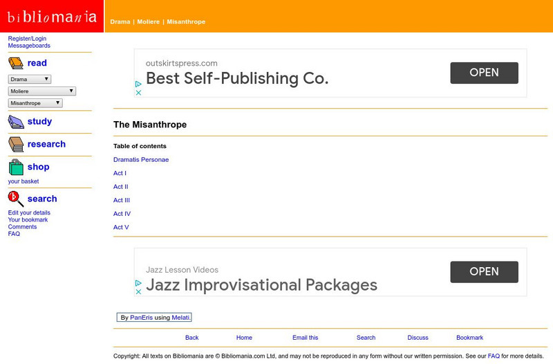 Bibliomania: Moliere the Misanthrope eBook Bibliomania: Moliere the Misanthrope eBook