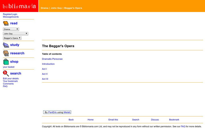 Bibliomania: John Gay the Beggar's Opera eBook Bibliomania: John Gay the Beggar's Opera eBook