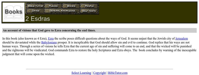 Bible Tutor: 2 Esdras Handout Bible Tutor: 2 Esdras Handout